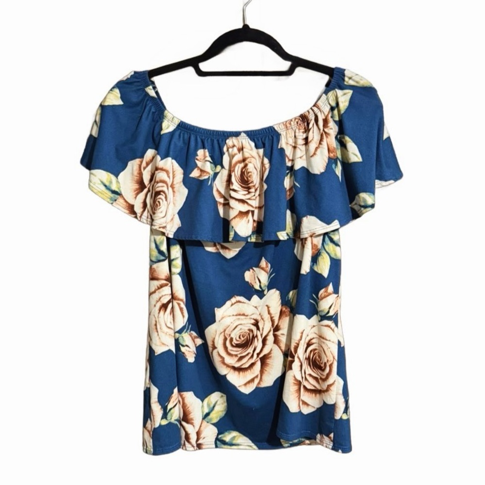 Derek Heart Blue Floral Off-Shoulder Blouse